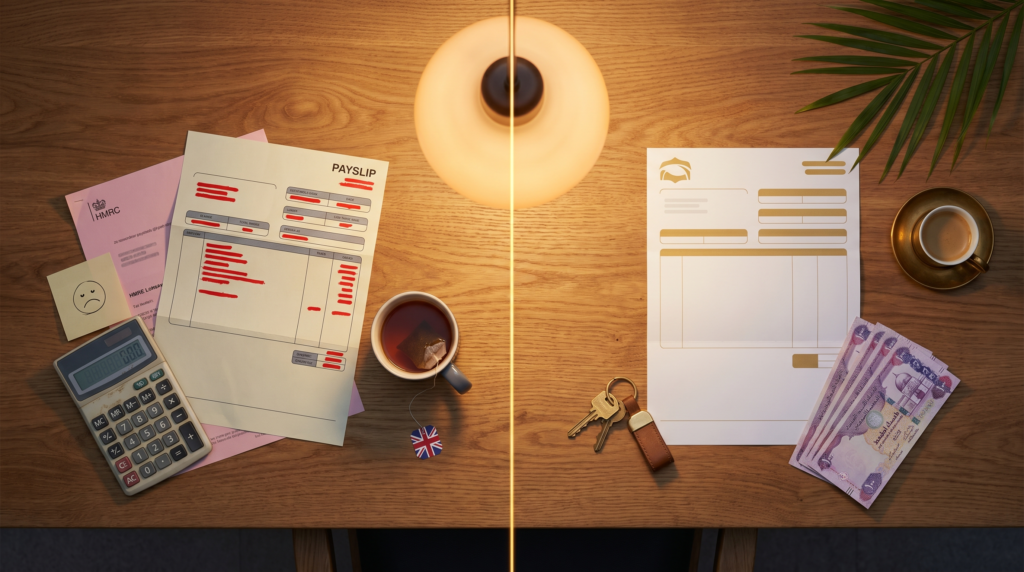 Moving to Dubai from the UK: How Much More Is a Tax-Free Salary Actually Worth? 1 UK take-home pay 2025/26
