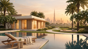 Luxury wellness real estate villa with pool in Dubai for UK investors