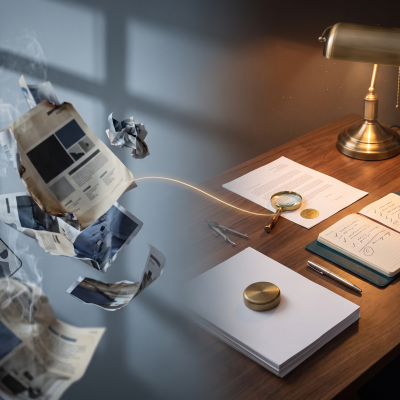 Crumpled fake property brochures disintegrating on the left, contrasted with a considered investor's desk on the right. how to spot a fake Dubai pre-launch.